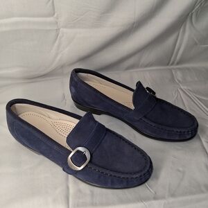 SAS Navy Suede Buckle Loafers